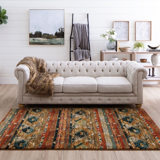 Designer carpet in the entrance of a living room by Degraaf in Grand Rapids, MI - Hudsonville, Mi.