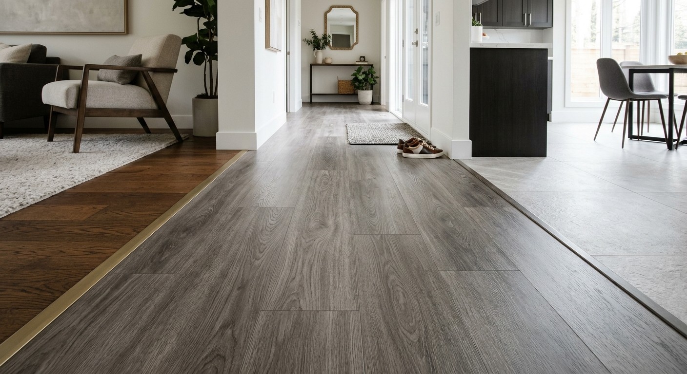 Luxury vinyl transitions & flooring installation at DeGraaf Interiors in Ada, MI.